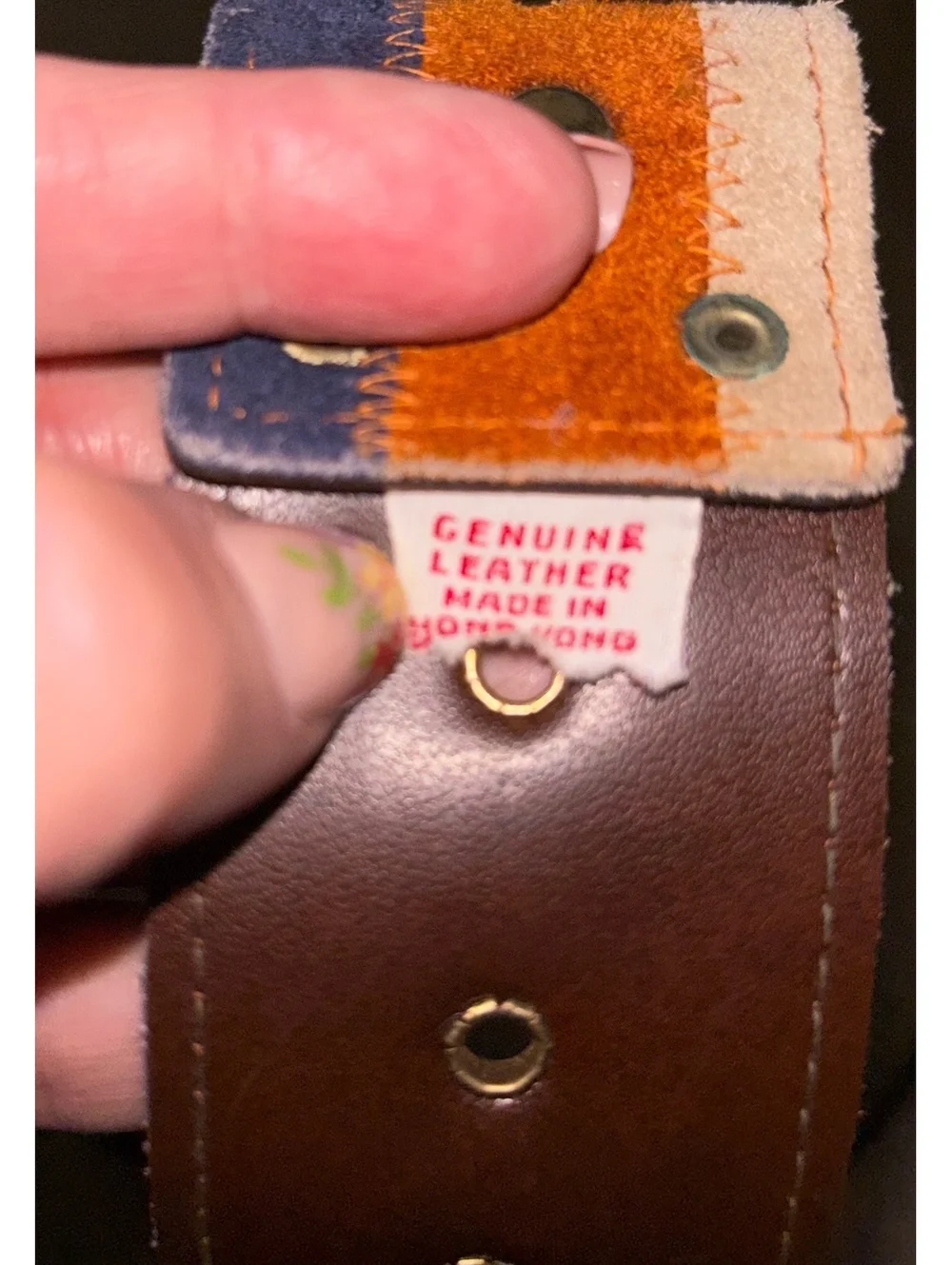 Vintage 1970s Multicolor Suede Striped Belt - Made in Hong Kong - Size 30-32 c21